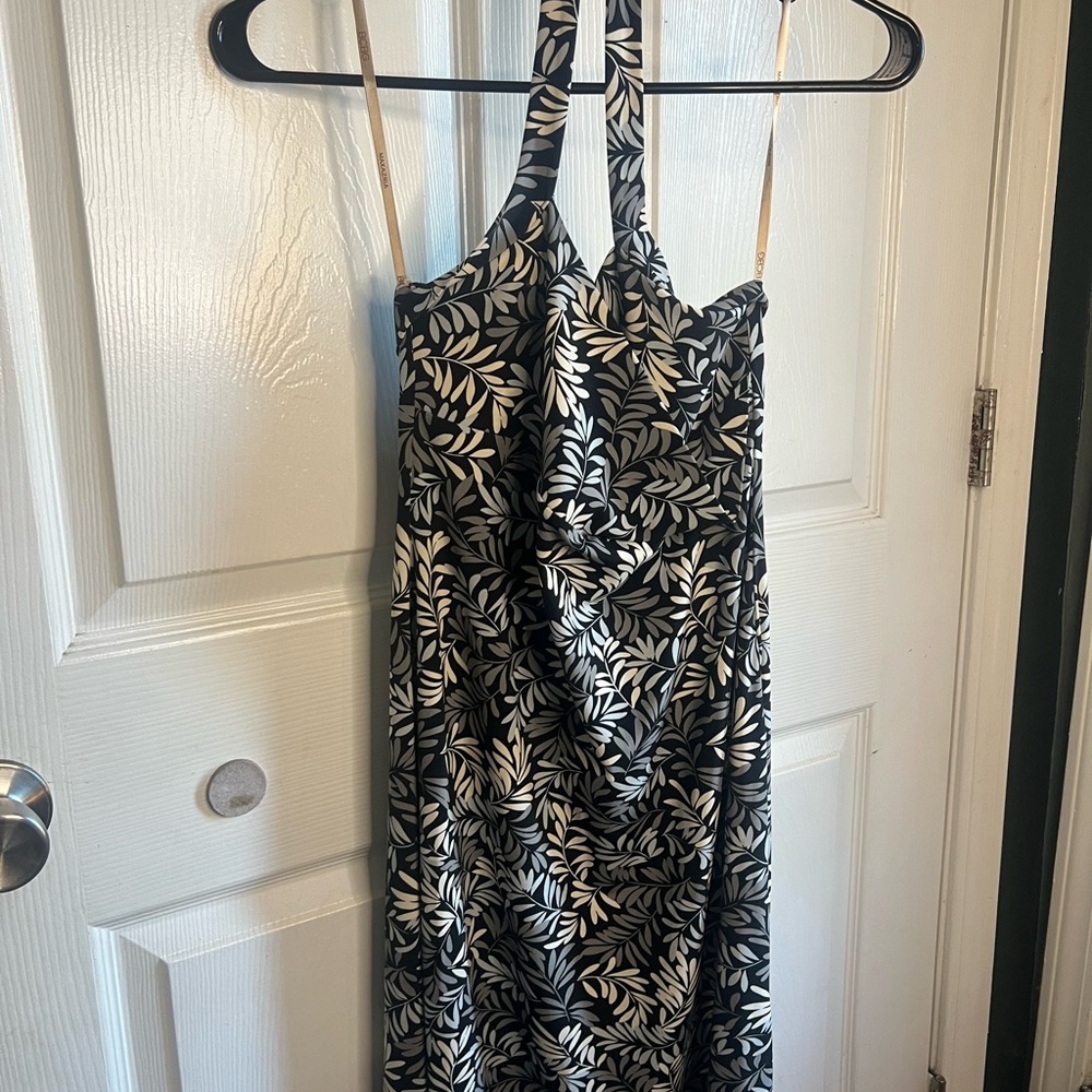 BCBGMaxAzria Black and White Leaf Print Dress